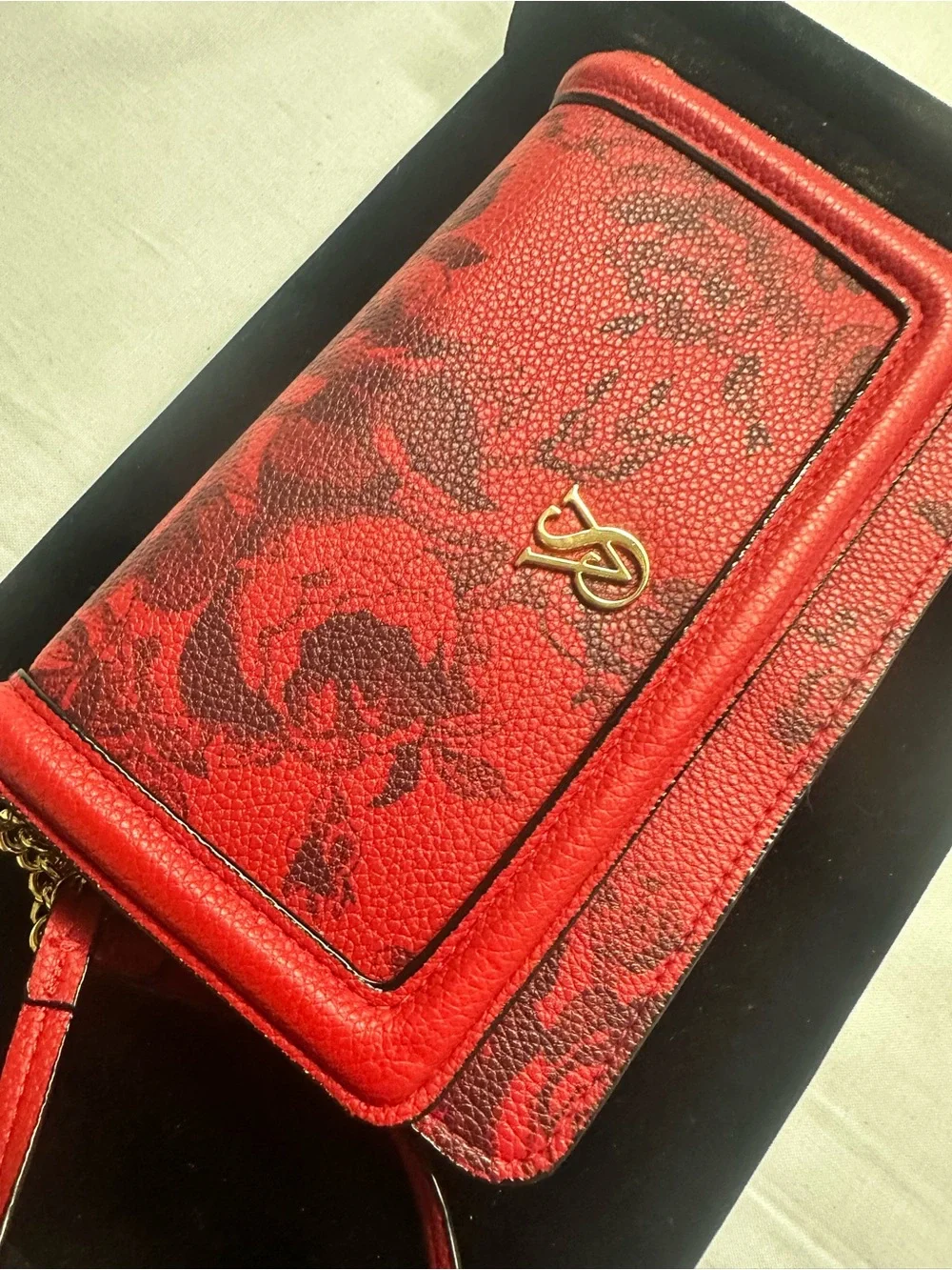 Victoria’s Secret Red Floral Leather Wristlet  Bag